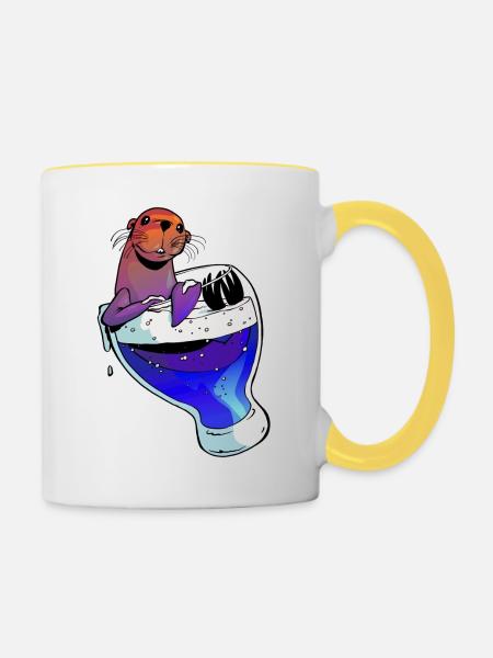 Bier und Seelöwe - Tasse zweifarbig - Weiß/Gelb