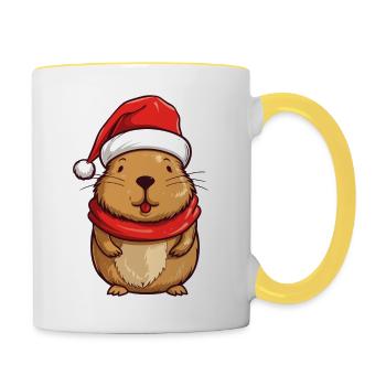 Capybara avec chapeau de Noël - Mug contrasté - blanc/jaune - Droite