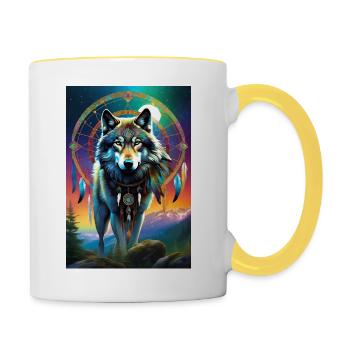 Wolf on your side - Contrasting Mug - white/yellow - Right