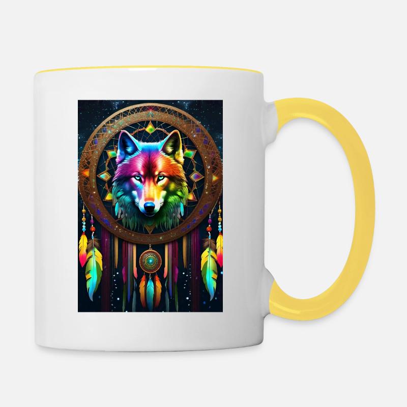 Le loup à vos côtés - Mug contrasté - blanc/jaune