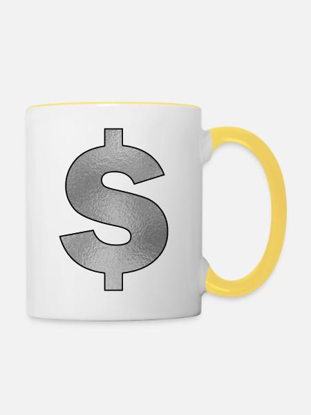 Dollarzeichen Silber - Tasse zweifarbig - Weiß/Gelb