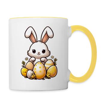 Cute Easter bunny with easter eggs - Contrasting Mug - white/yellow - Right