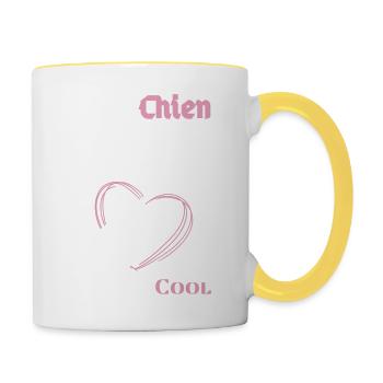 Mon Chien pense que je suis COOOL ;) - Mug contrasté - blanc/jaune - Droite