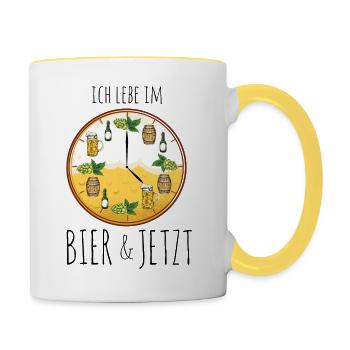 Bieruhr Boarisch bayerisch Motiv Weißbier Maß Bier - Tasse zweifarbig - Weiß/Gelb - Rechts