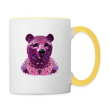 bär,pailletten,pinker bär,glänzend - Tasse zweifarbig - Weiß/Gelb - Rechts