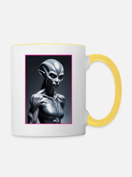Außerirdische Frau - Tasse zweifarbig - Weiß/Gelb