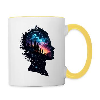 Silhouette / Wald / Porträt / Bäume / Person - Tasse zweifarbig - Weiß/Gelb - Rechts