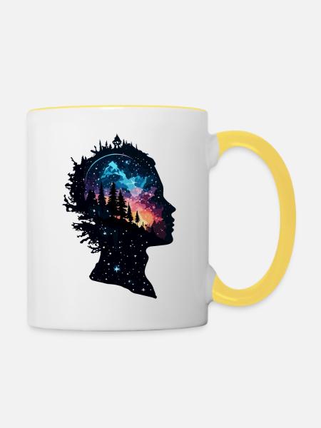 Silhouette / Wald / Porträt / Bäume / Person - Tasse zweifarbig - Weiß/Gelb