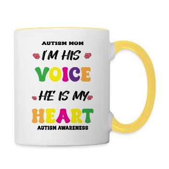 I'm his VOICE He is my HEART - Contrasting Mug - white/yellow - Right