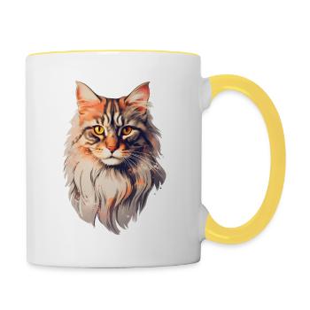 Maine Coon Cat Front View - Contrasting Mug - white/yellow - Right