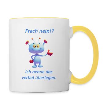 Frecher Spruch für Junge Leute - Tasse zweifarbig - Weiß/Gelb - Rechts