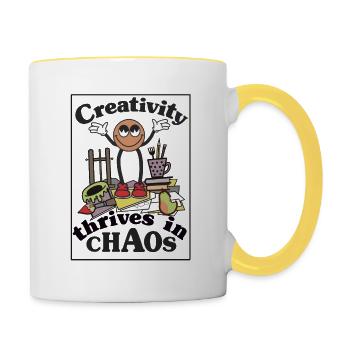 creativity thrives in chaos - Contrasting Mug - white/yellow - Right