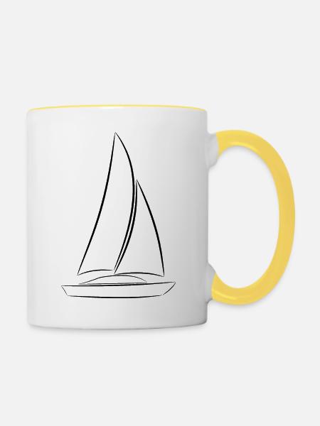 Segelschiff 2 Schwarz - Tasse zweifarbig - Weiß/Gelb