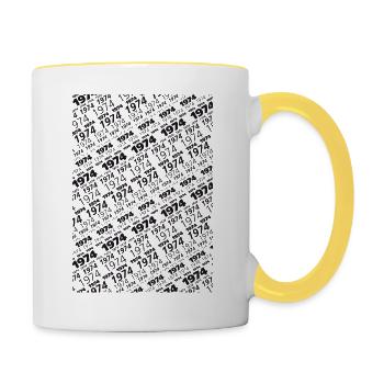 Geboren Geburtsjahr 1974 Tapete Geburtstag - Tasse zweifarbig - Weiß/Gelb - Rechts
