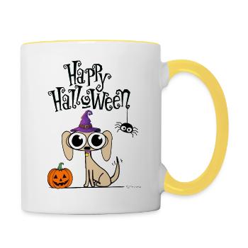 Happy Halloween - Tasse zweifarbig - Weiß/Gelb - Rechts