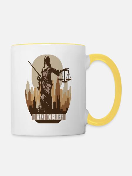 Gerechtigkeit - Tasse zweifarbig - Weiß/Gelb