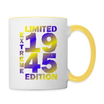 80th birthday, born in 1945, 80 years old - Contrasting Mug - white/yellow - Right