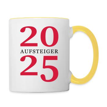 Aufsteiger 2025 Aufstieg - Tasse zweifarbig - Weiß/Gelb - Rechts