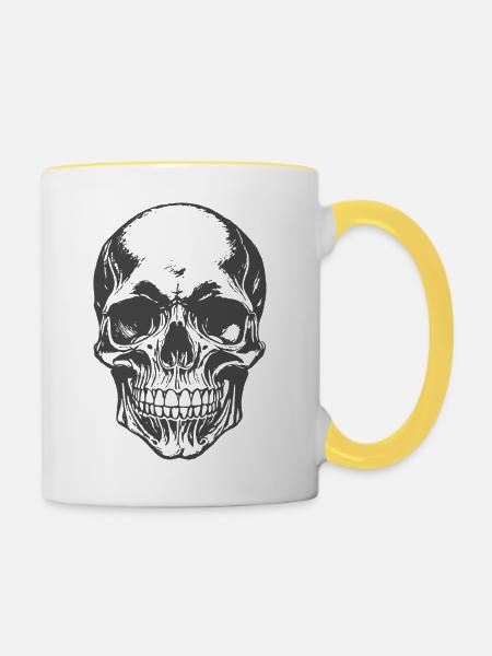 Totenkopf - Tasse zweifarbig - Weiß/Gelb