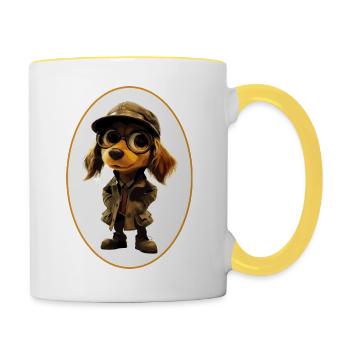Detektiv Hund - Tasse zweifarbig - Weiß/Gelb - Rechts