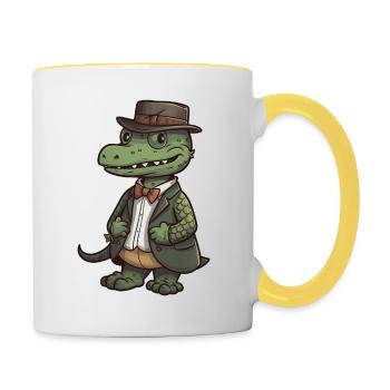 Un mignon crocodile portant un nœud papillon - Mug contrasté - blanc/jaune - Droite