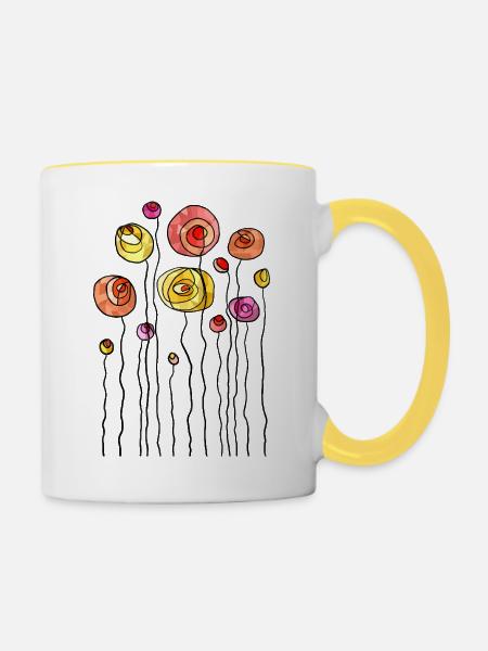 Abstraktes Frühlingsblumen-Thema - Tasse zweifarbig - Weiß/Gelb