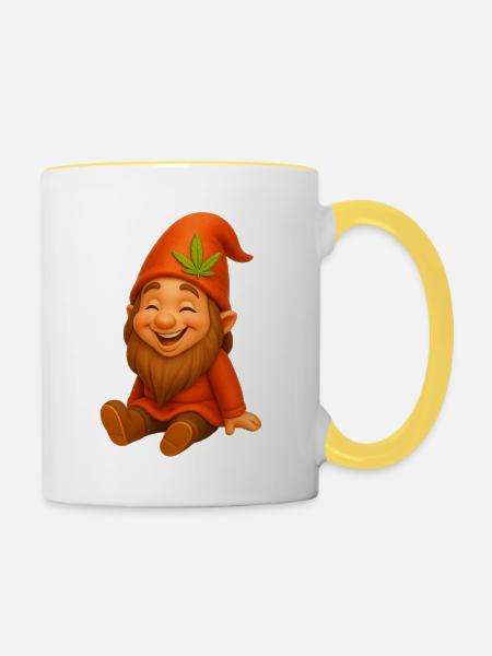 Knuffiger Zwerg goldig lachend - Tasse zweifarbig - Weiß/Gelb