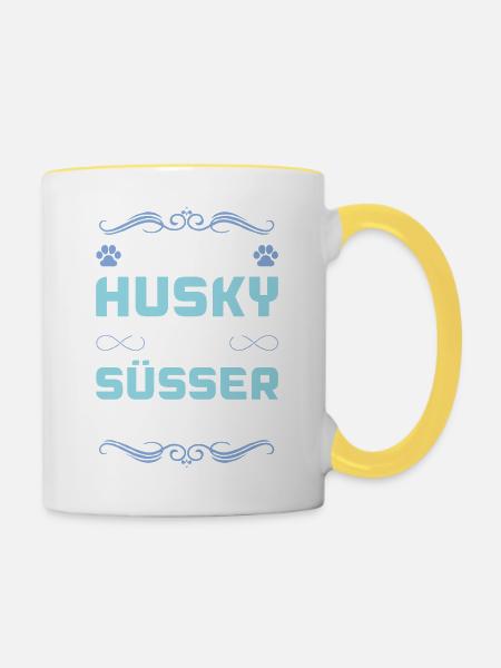 husky hund spruch - Tasse zweifarbig - Weiß/Gelb