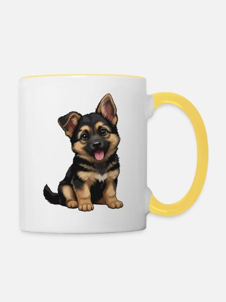 Duitse_Herder_puppy_lief - Tasse zweifarbig - Weiß/Gelb
