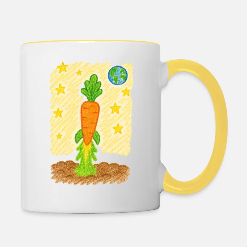Fusée de carottes vers la planète Terre - Mug contrasté - blanc/jaune
