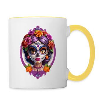 Tête de mort mexicaine Dia de Muertos Sugar skull - Mug contrasté - blanc/jaune - Droite