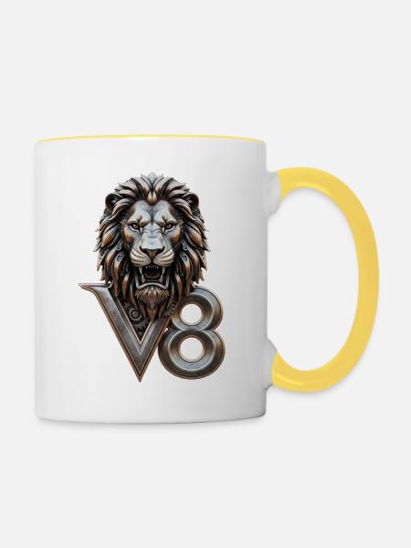 V8  - Tasse zweifarbig - Weiß/Gelb
