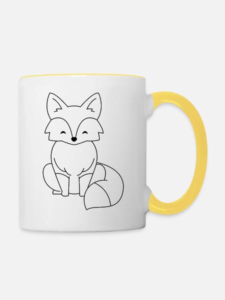 Comic Fuchs in schwarz - Tasse zweifarbig - Weiß/Gelb