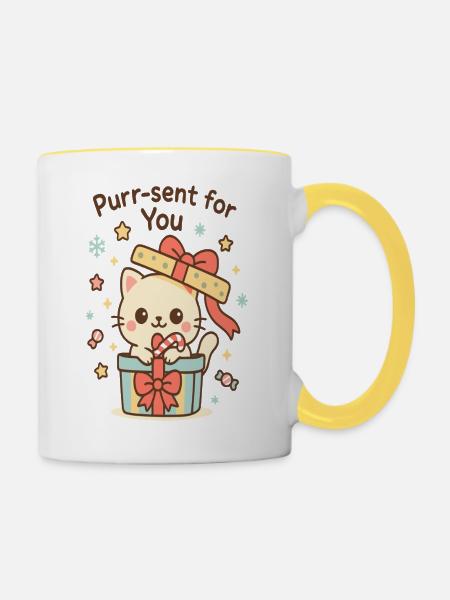 Purr-sent für Dich - Katze - Tasse zweifarbig - Weiß/Gelb