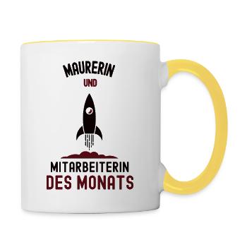 Mitarbeiterin des Monats Maurerin Maurer - Tasse zweifarbig - Weiß/Gelb - Rechts