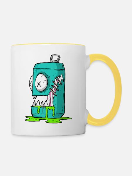 Monster Dose Cartoon Comic - Tasse zweifarbig - Weiß/Gelb