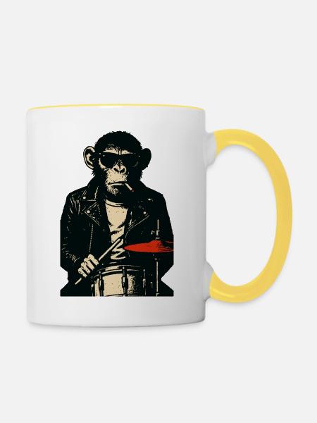 Chimp Rebel Trommler - Tasse zweifarbig - Weiß/Gelb