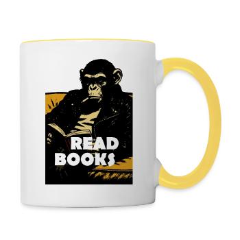 Chimp is reading books - Contrasting Mug - white/yellow - Right