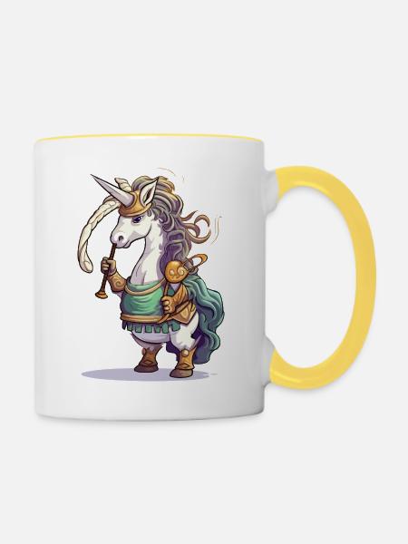 Unicornenkrieger Dudelsack - Tasse zweifarbig - Weiß/Gelb