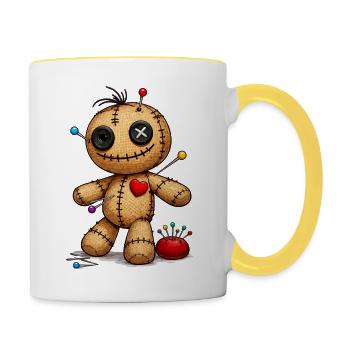 Poupée vaudou avec des aiguilles - Mug contrasté - blanc/jaune - Droite