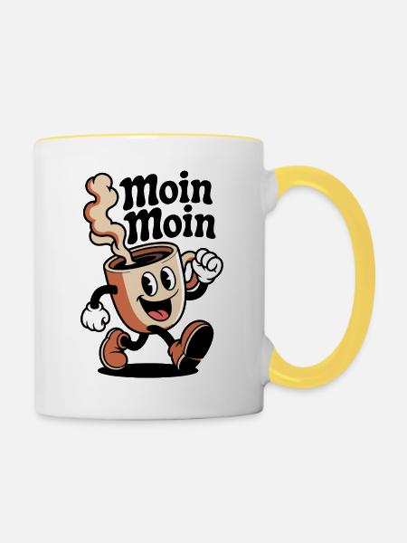 Kaffeefreude Cartoon Becher - Tasse zweifarbig - Weiß/Gelb