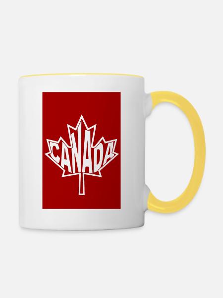 Kanada Maple Schriftlogo - Tasse zweifarbig - Weiß/Gelb