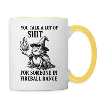 Fireball Range – Lustiger Frosch Magier RPG - Tasse zweifarbig - Weiß/Gelb - Rechts