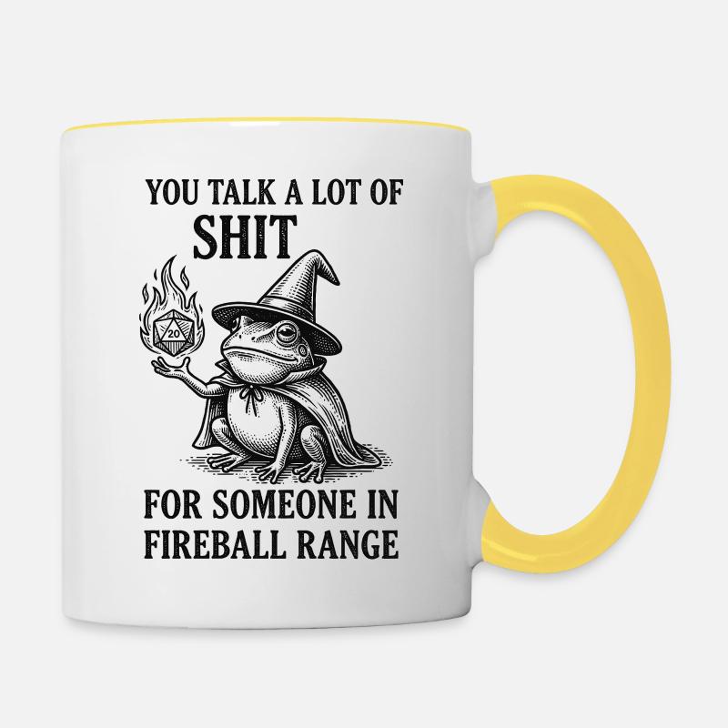Fireball Range – Lustiger Frosch Magier RPG - Tasse zweifarbig - Weiß/Gelb