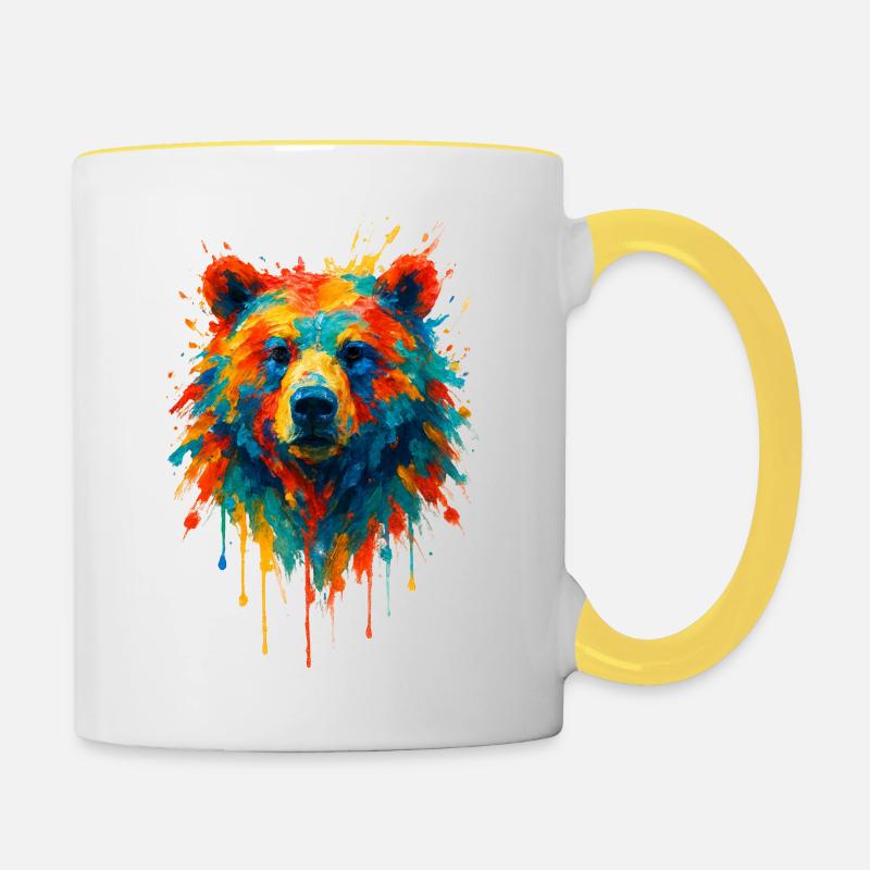 Ours en splatter peinture dynamique - Mug contrasté - blanc/jaune