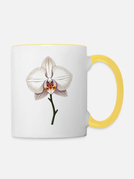 Weisse Orchidee - Tasse zweifarbig - Weiß/Gelb