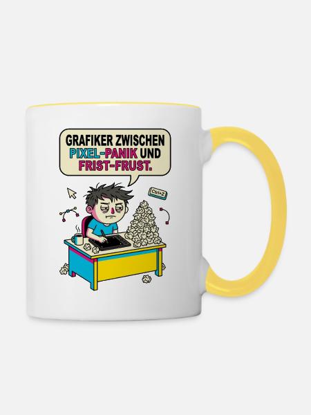 Grafiker Pixel Panik Frust Humor - Tasse zweifarbig - Weiß/Gelb