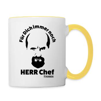 Stromberg Outline Gesicht Mit Spruch Herr Chef - Tasse zweifarbig - Weiß/Gelb - Rechts