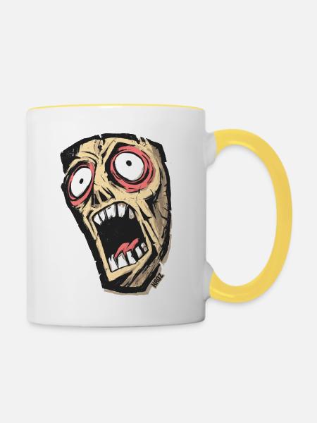Psychedelischer Schreiender Schädel - Tasse zweifarbig - Weiß/Gelb