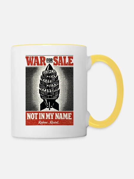 Geldrakete Anti Krieg Plakat - Tasse zweifarbig - Weiß/Gelb